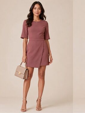 Reiss Myra Mauve Pink Tailored Wrap Front Dress Size 8